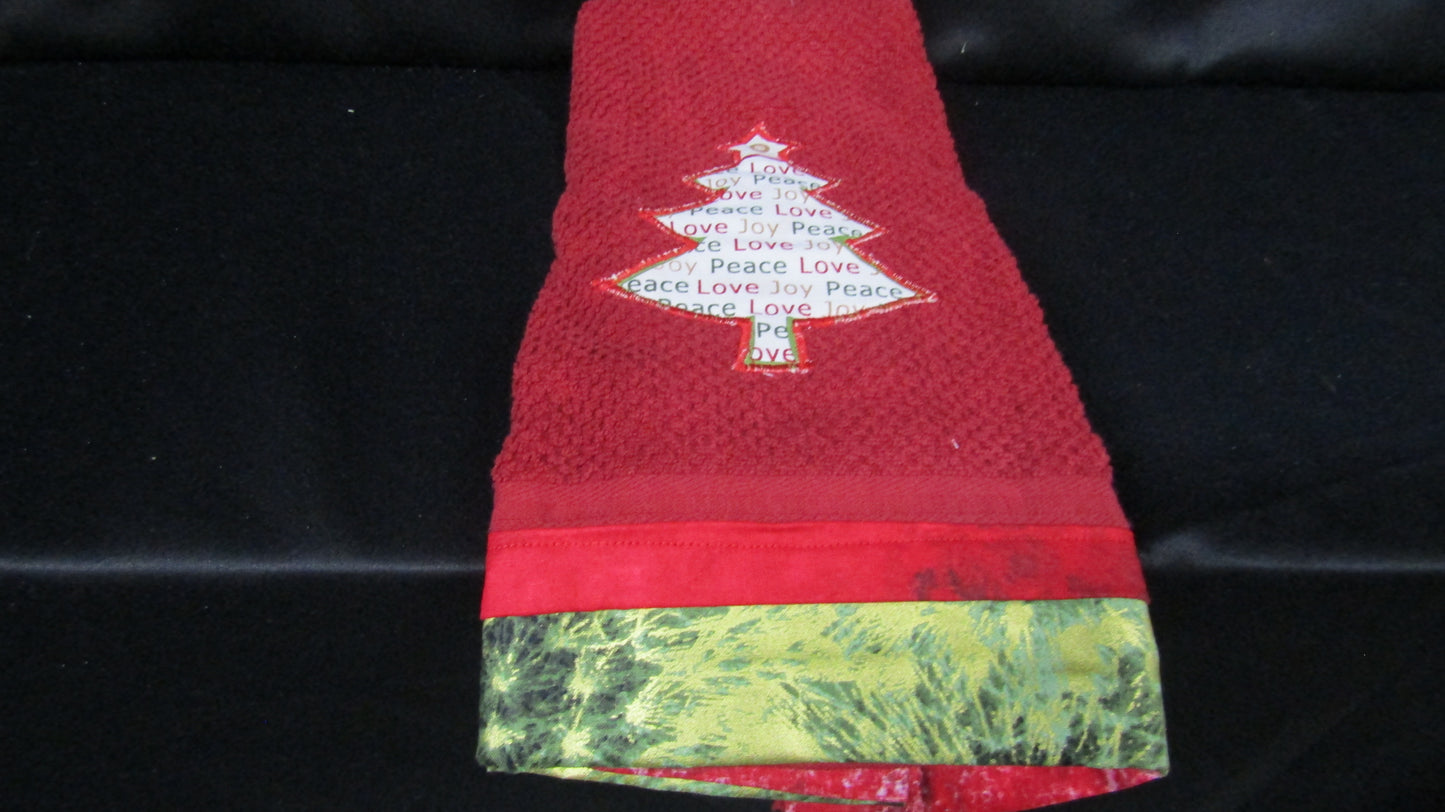 Red Towel with Tree and Words