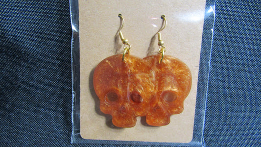 Lg Orange Skull Earrings