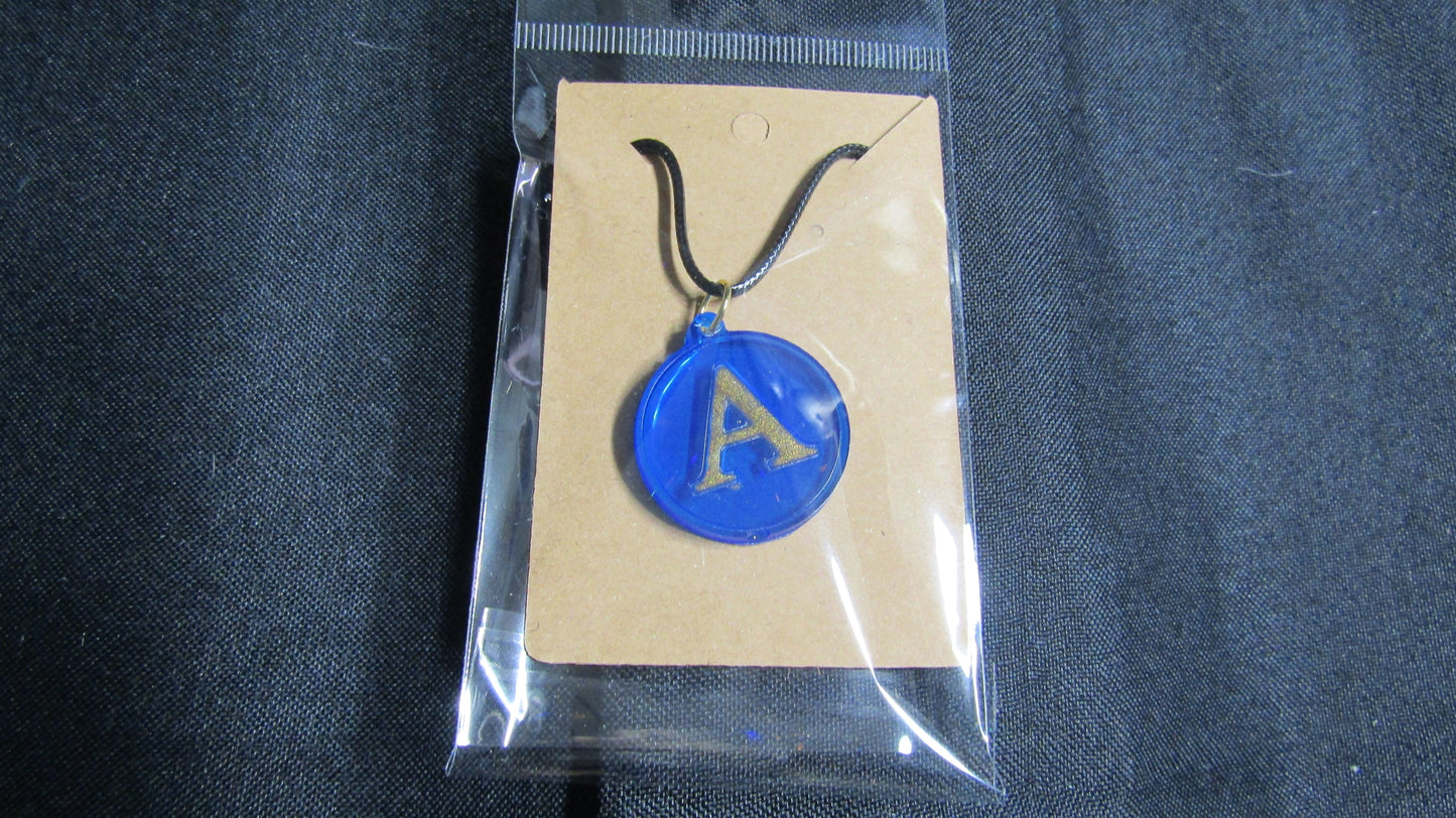 Blue Gold Letter A Necklace