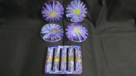 Purples Coaster Set with Holder