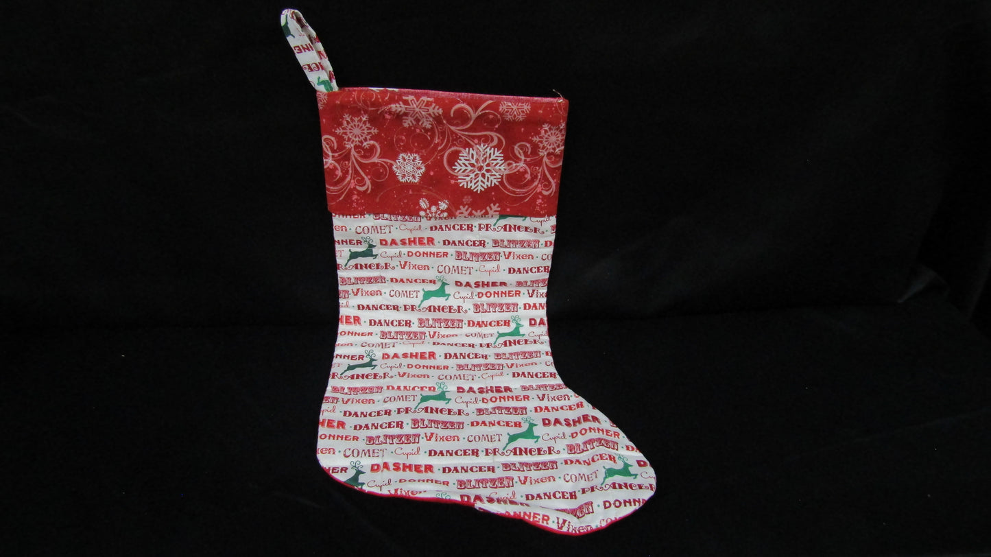 Christmas Stocking-Green Reindeer and Reindeer Names